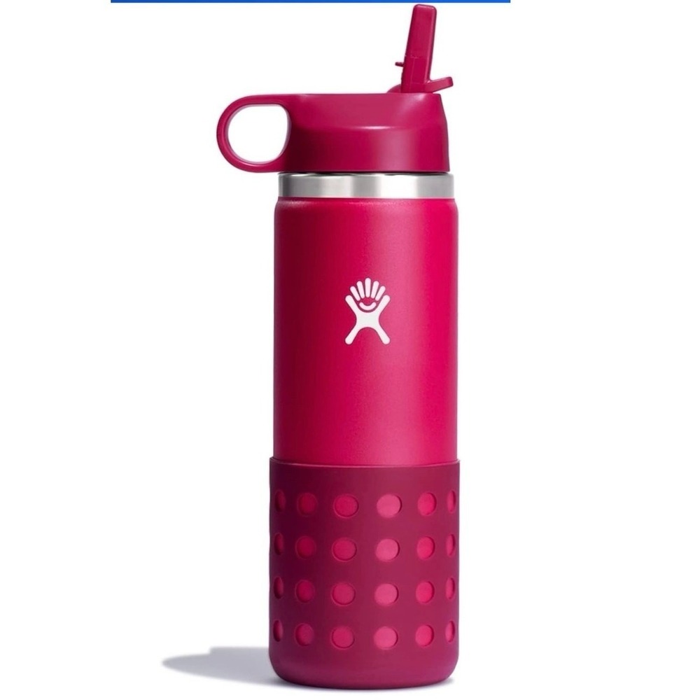 Hydro Flask Pink 20oz Wide Straw Lid & Removable Boot Water Bottle